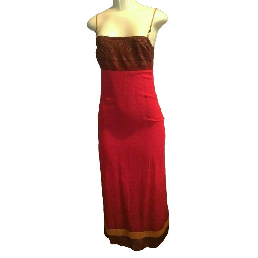 VTG  CACHE LONG LADIES RED COCKTAIL DRESS  100% RAYON  SIZE 2  #1263